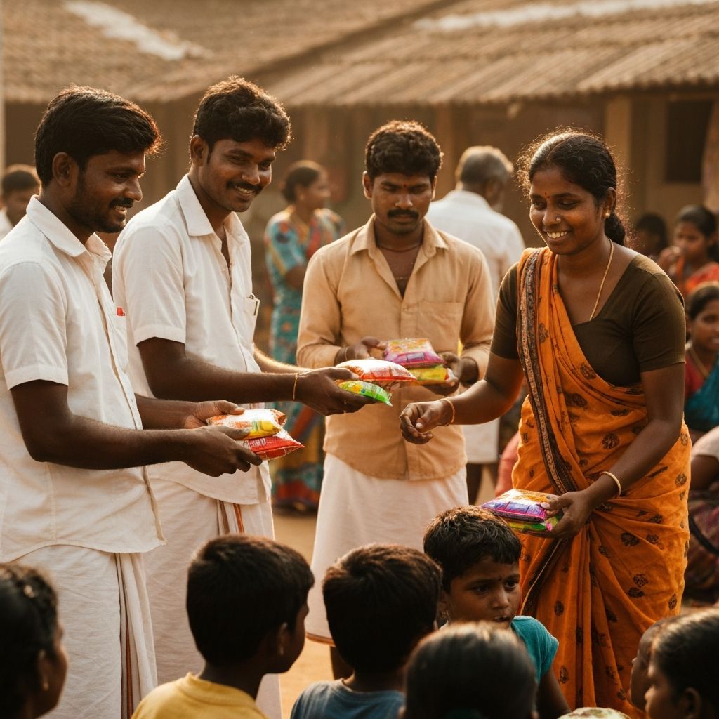 South Indian community food distribution and social service in Tamil Nadu